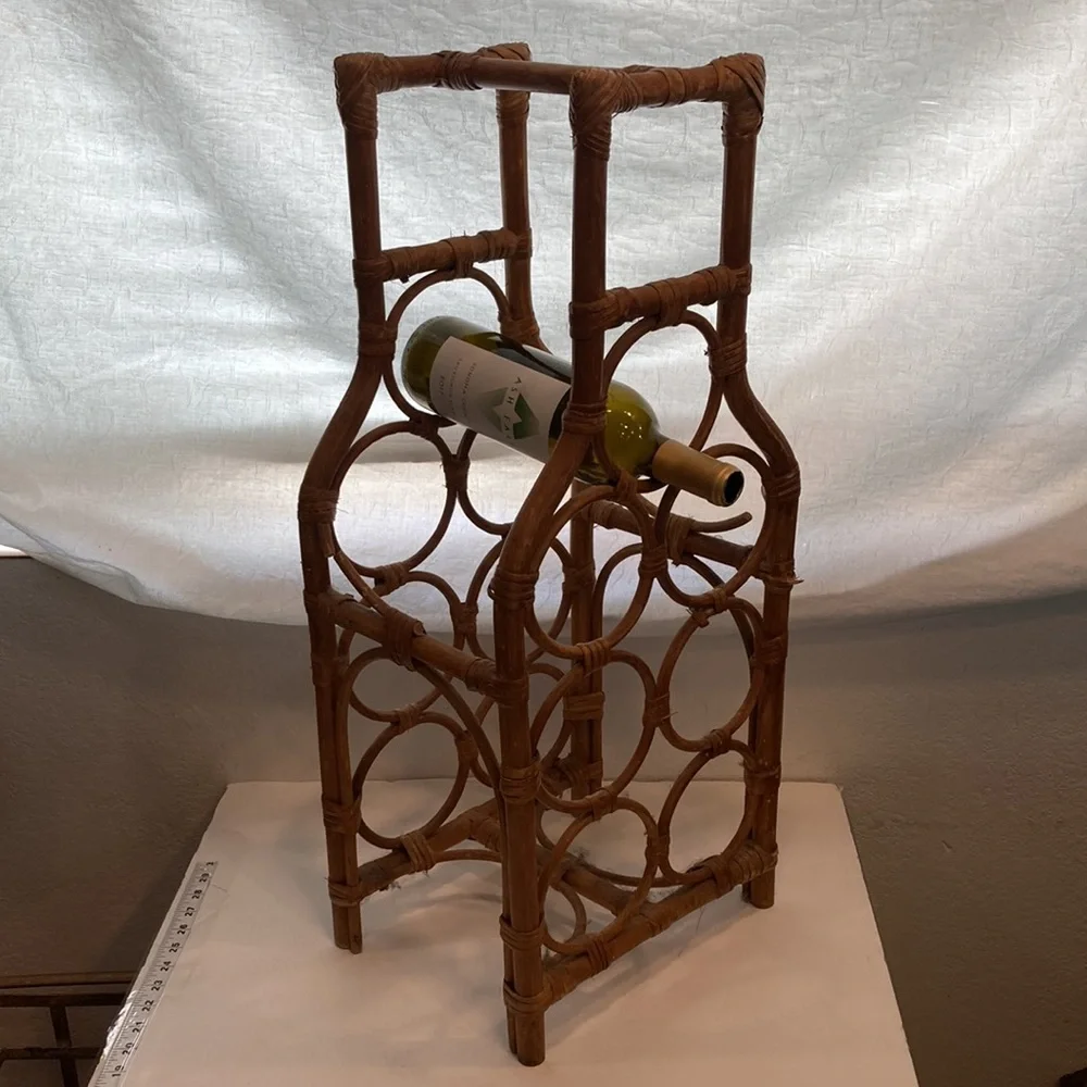 MCM Wine Rack Bamboo Rattan Wicker Boho Mid Century Modern Wine Storage